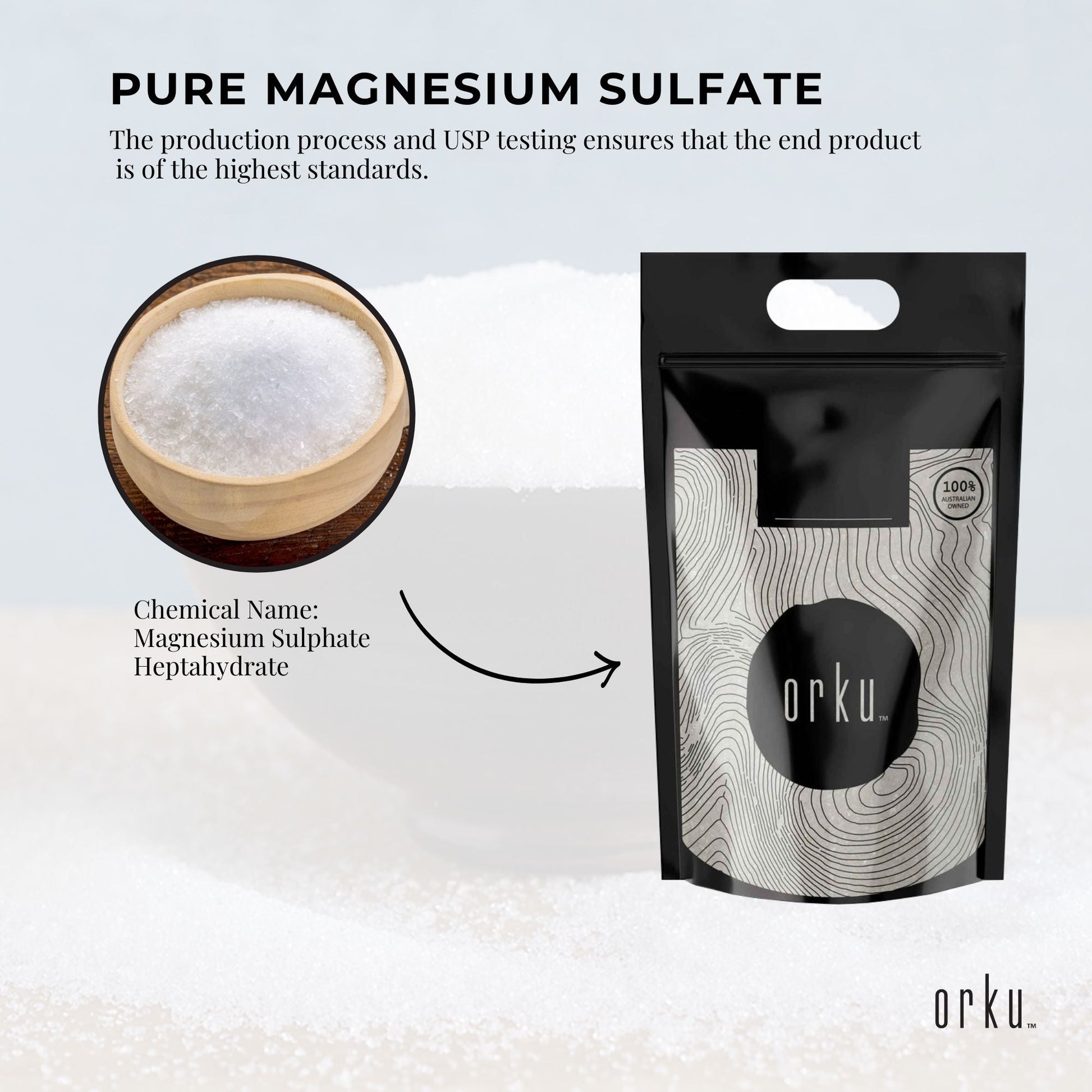 Hlpmedical Orku 5kg Epsom Salt, USP grade magnesium sulfate bath salts for relaxing body bath and muscle relief.