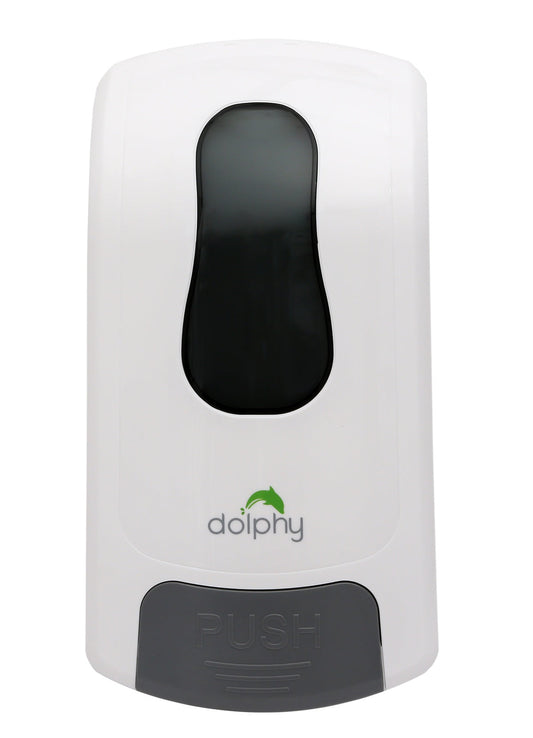 White Hlpmedical manual soap and sanitizer dispenser, 1000ml, for bathroom or health and beauty hand hygiene.