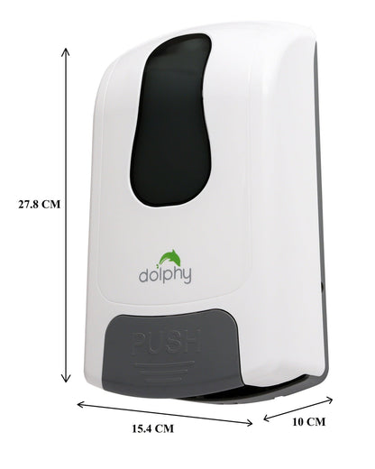 Manual soap sanitizer dispenser in white, 1L capacity, from Hlpmedical, designed for hand hygiene and body wash use.