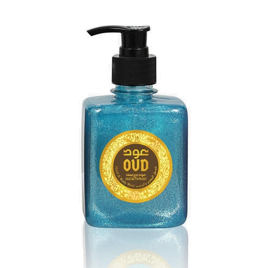 Hlpmedical Oud & Musk Hand and Body Wash in 300mL bottle, featuring a luxurious scent and moisturizing formula.