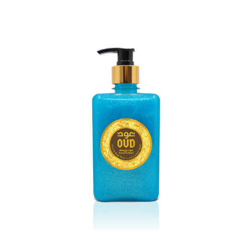Hlpmedical Oud & Musk Hand and Body Wash 500mL in a clear pump bottle, featuring a luxurious fragrance for cleansing skin.