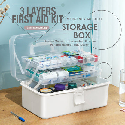 Large portable Hlpmedical first aid kit with three layers, emergency medical supplies storage, and organized medicine compartments.