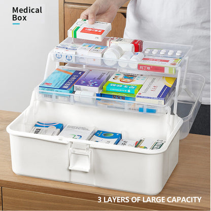 Large portable Hlpmedical first aid kit with three layers for emergency medical supplies and medicine storage.