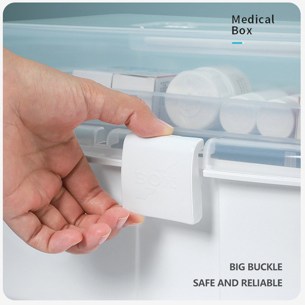 Large portable Hlpmedical first aid kit with three layers for emergency medical supplies and medicine storage.