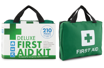 Hlpmedical 6-pack of emergency first aid kits with 210pcs for medical travel, workplace, and office use, containing bandages and supplies.
