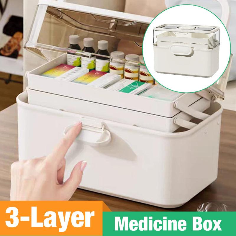 Hlpmedical large 3-layer medicine box for family first aid storage, with compartments for medical supplies and health essentials.