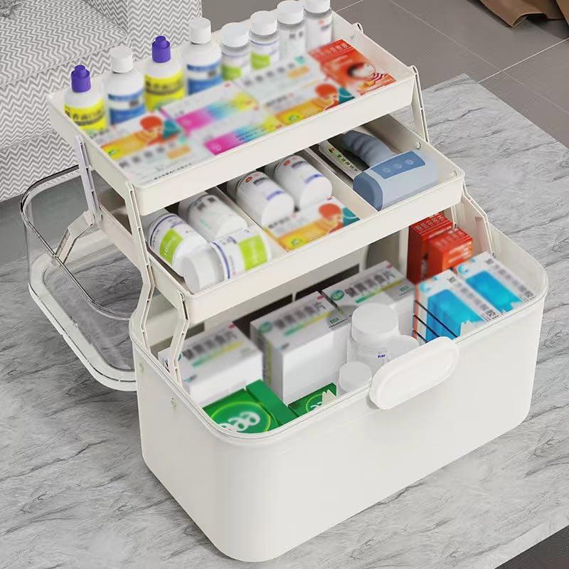Hlpmedical large 3-layer medicine box for family medical storage and first aid supplies, durable health and wellness organizer