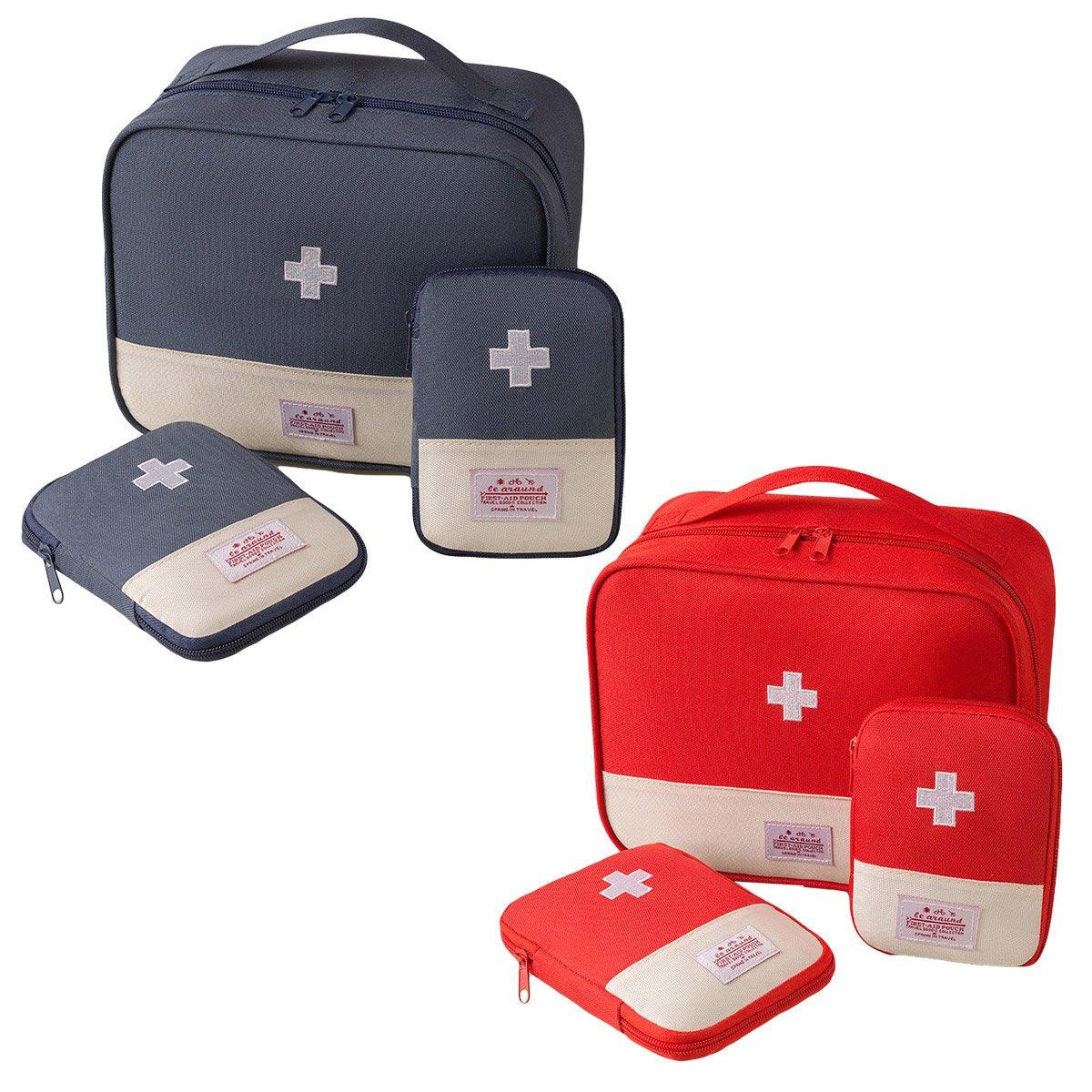 Set of 3 navy portable travel medical bags by Hlpmedical for home emergency first aid storage and organization.