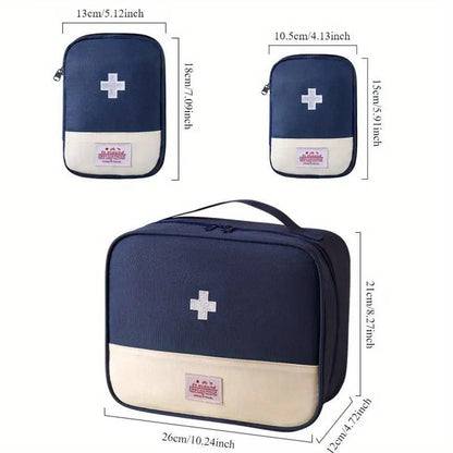 Set of 3 navy portable travel medical bags by Hlpmedical, ideal for home emergency first aid storage and organization.