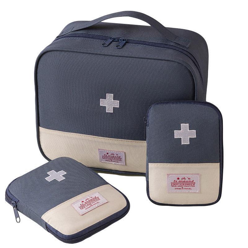 Set of 3 red portable travel medical bags by Hlpmedical, compact first aid organizers for home or emergency use.