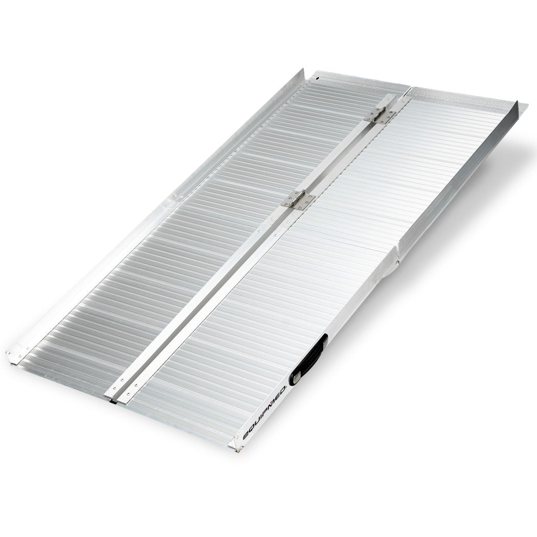 Equipmed 152cm portable folding aluminium access ramp for wheelchairs, mobility scooters, and rollators, with 272kg weight capacity.