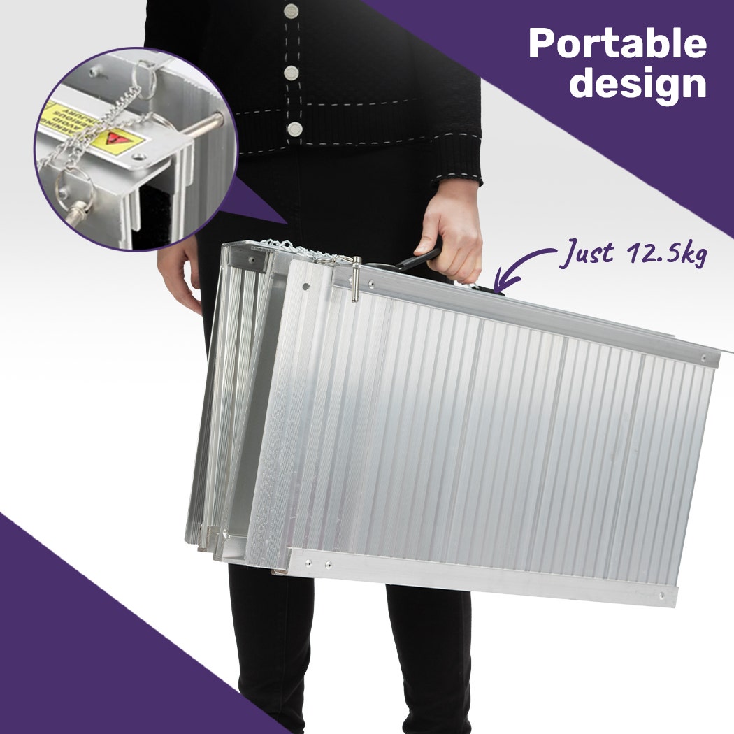 Hlpmedical EQUIPMED 152cm folding aluminium mobility ramp with 272kg capacity, suitable for wheelchair, scooter, and rollator.