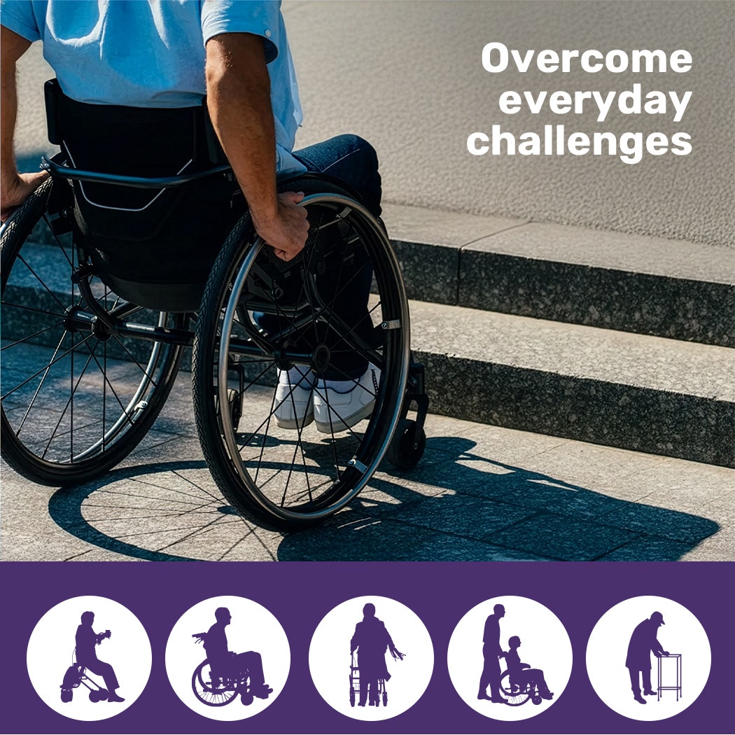 Hlpmedical EQUIPMED 152cm portable folding aluminium access ramp for wheelchairs, mobility scooters, and rollators with 272kg capacity.