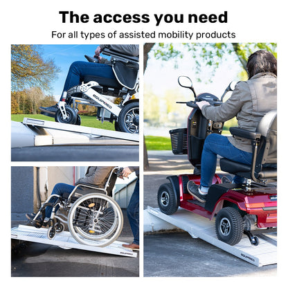 Hlpmedical EQUIPMED 152cm portable folding aluminum access ramp for wheelchair, mobility scooter, and rollator, rated for 272kg.