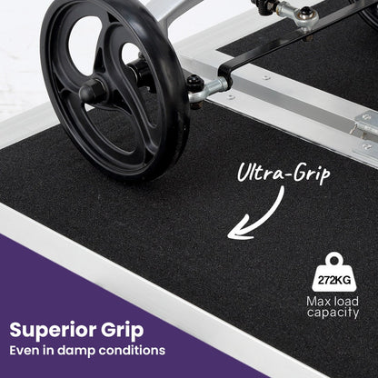 Hlpmedical EQUIPMED 152cm portable folding aluminium access ramp for wheelchair, mobility scooter, and rollator, rated 272kg.