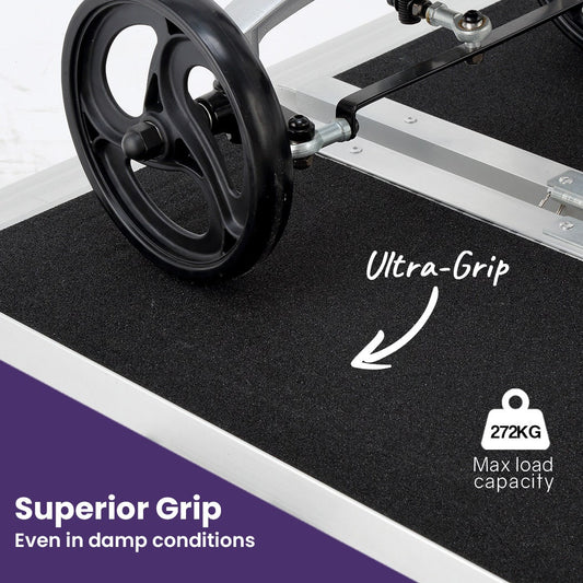 Hlpmedical EQUIPMED 152cm portable folding aluminium access ramp for wheelchair, mobility scooter, and rollator, rated 272kg.