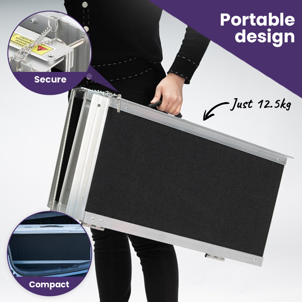 Hlpmedical EQUIPMED 152cm portable folding aluminum access ramp for wheelchair, mobility scooter, and rollator, rated 272kg.