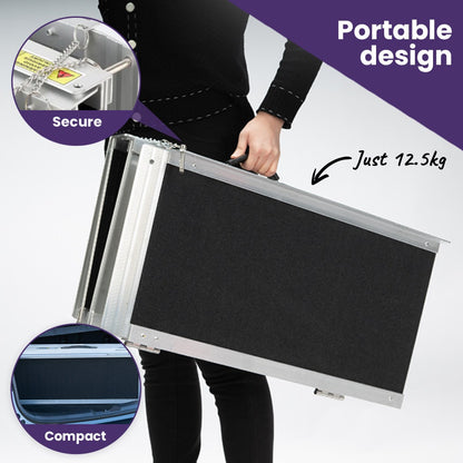 Hlpmedical EQUIPMED 152cm portable folding aluminum access ramp for wheelchair, mobility scooter, and rollator, rated 272kg.
