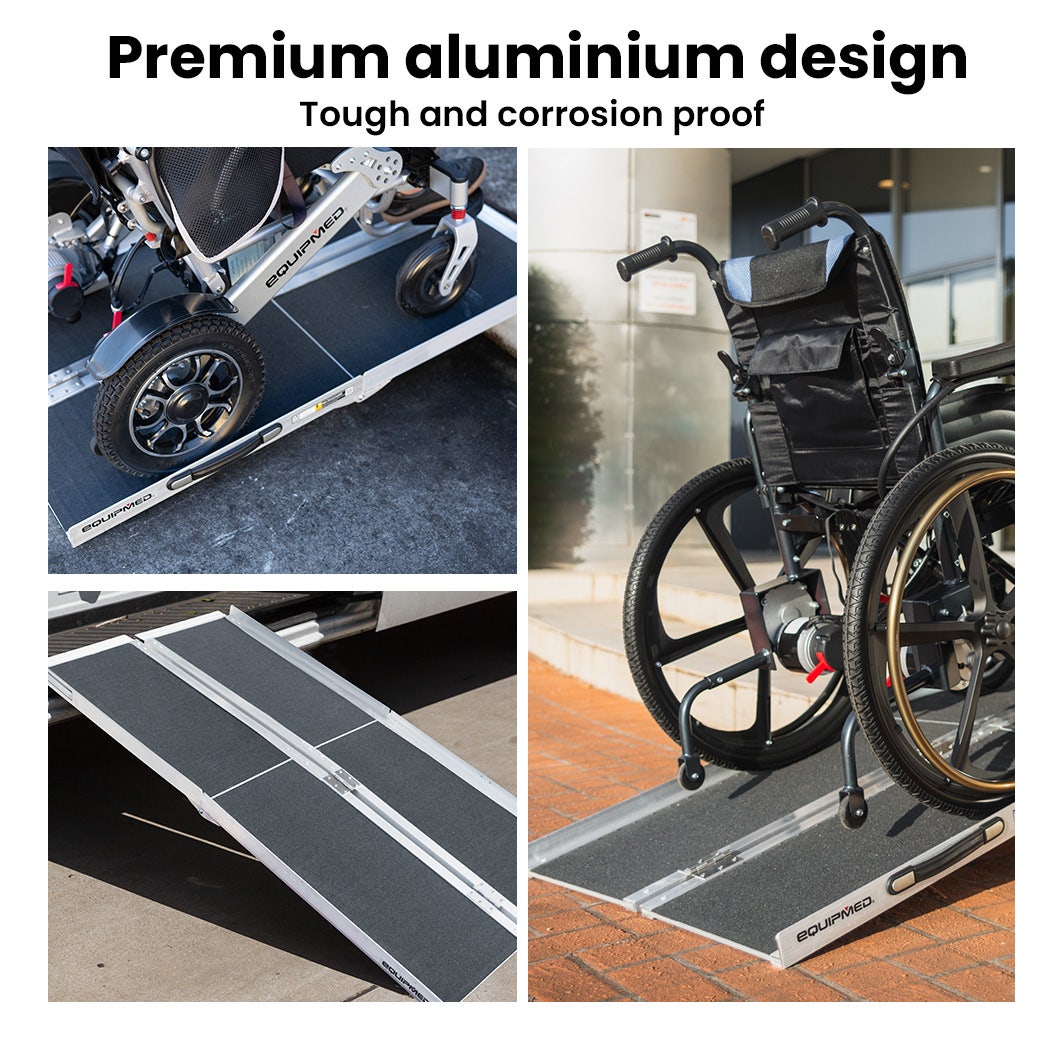 Hlpmedical EQUIPMED 152cm portable folding aluminium access ramp for wheelchair, mobility scooter, and rollator, rated 272kg.