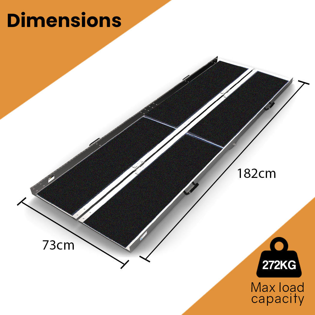 Hlpmedical EQUIPMED 182cm black aluminium portable folding access ramp with ultra-grip surface for wheelchair and mobility scooter use