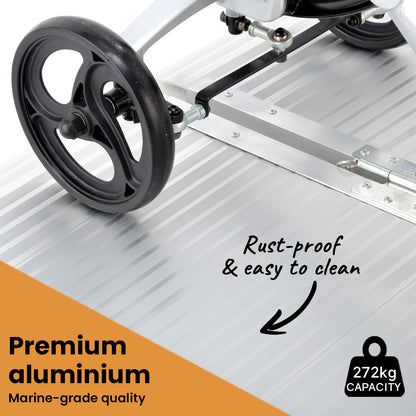Hlpmedical EQUIPMED 182cm portable folding aluminium access ramp for wheelchair, mobility scooter, and rollator, rated for 272kg.