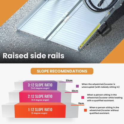 Hlpmedical EQUIPMED 182cm portable folding aluminium access ramp for wheelchair, mobility scooter, and rollator with 272kg weight capacity.