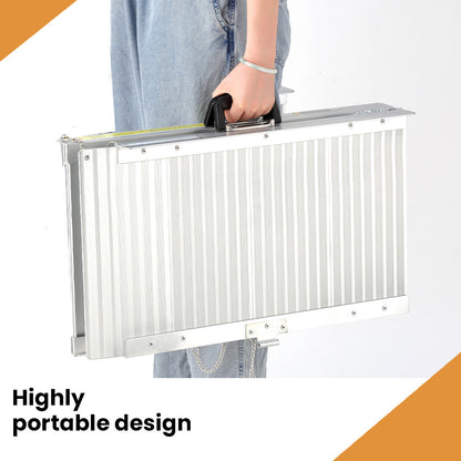 EquipMed 182cm portable folding aluminium access ramp for wheelchairs, mobility scooters, and rollators, rated for 272kg.