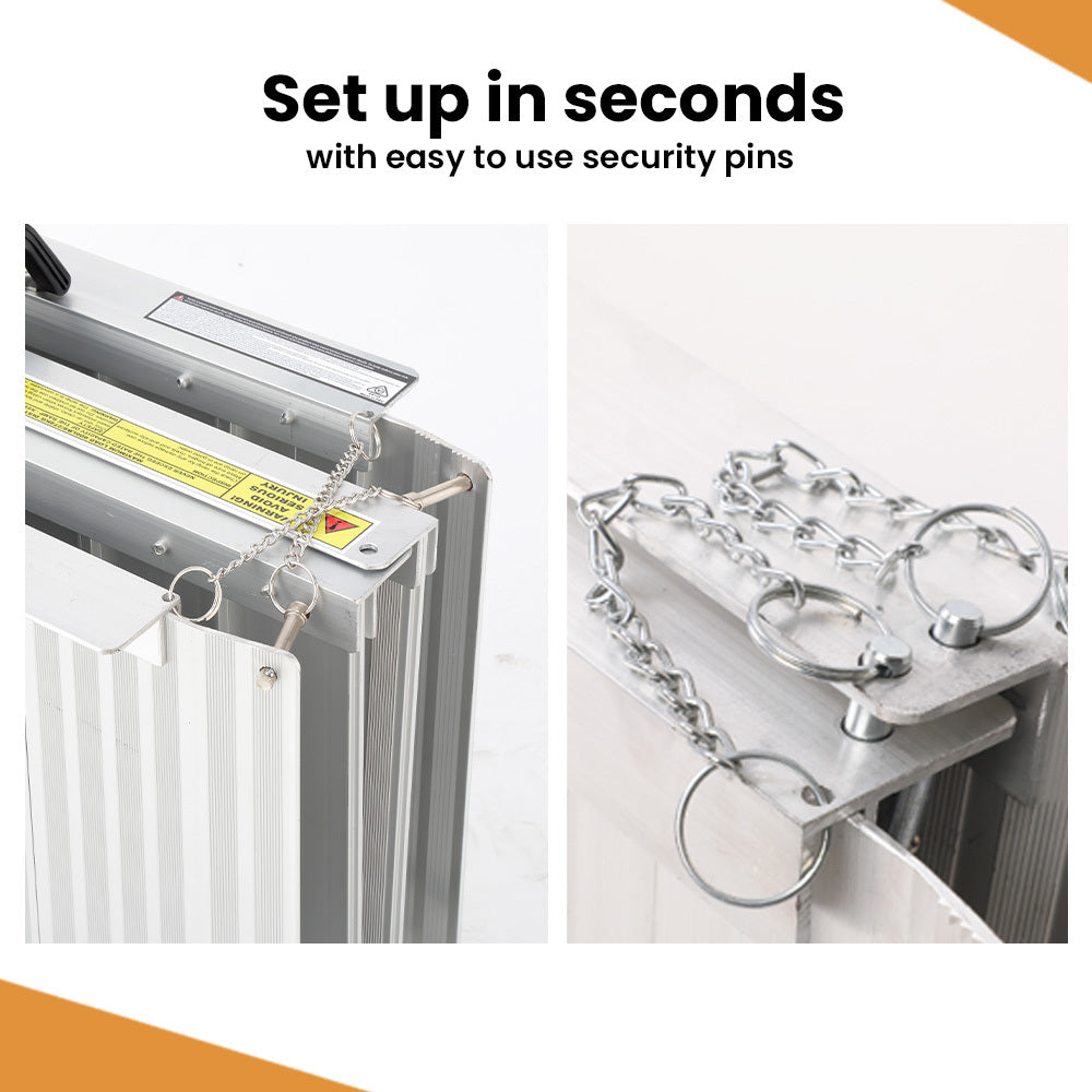 Hlpmedical EQUIPMED 182cm portable folding aluminium access ramp with 272kg weight capacity for wheelchair, scooter, or rollator.