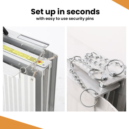 Hlpmedical EQUIPMED 182cm portable folding aluminium access ramp with 272kg weight capacity for wheelchair, scooter, or rollator.