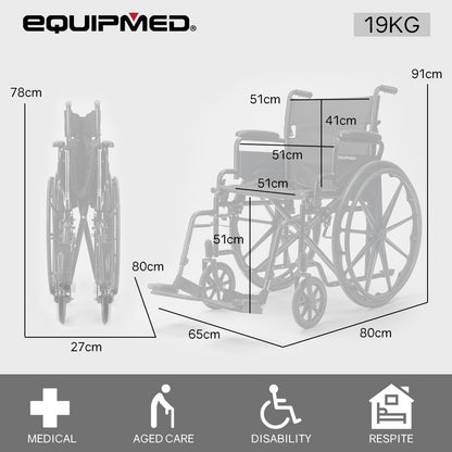 Equipmed 24-inch folding bariatric wheelchair with XL wide design, dark grey hammertone, park brakes, retractable armrests, 136kg capacity.