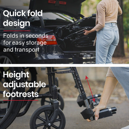 Hlpmedical Equipmed 24-inch folding bariatric wheelchair with dark grey hammertone finish, XL wide design, park brakes, and retractable armrests.