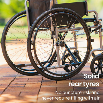 Grey EQUIPMED 24-inch folding wheelchair by Hlpmedical, lightweight and portable for elderly and disabled individuals.