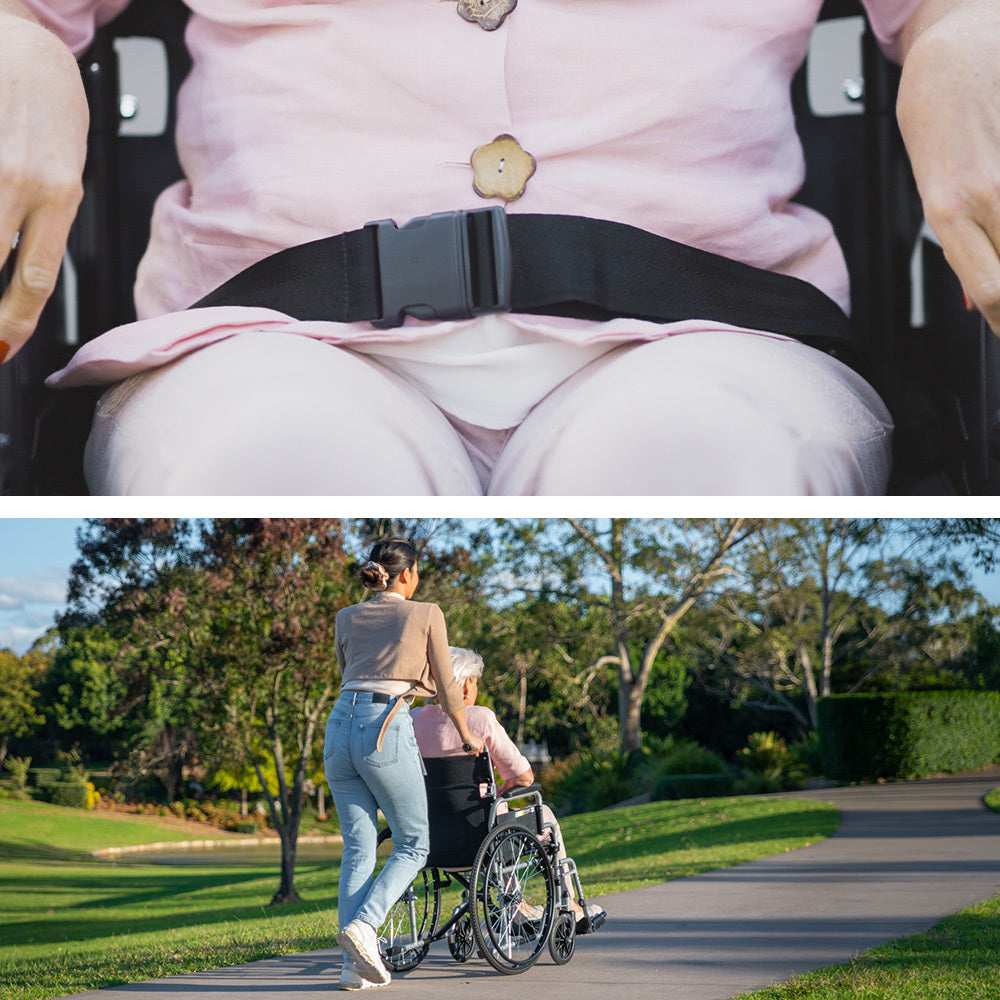 Grey EQUIPMED 24-inch folding wheelchair by Hlpmedical, lightweight and portable designed for elderly and disabled users.