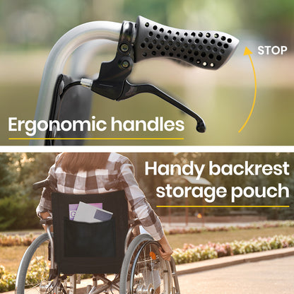 Hlpmedical EQUIPMED 24-inch portable folding wheelchair with alloy frame, designed for seniors and elderly mobility assistance.