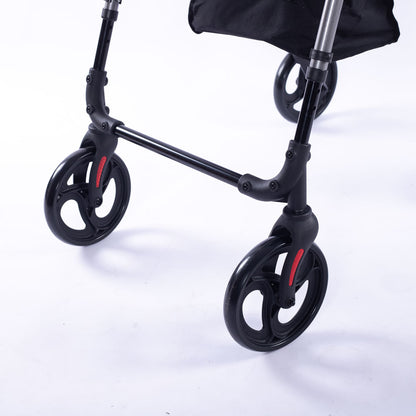 Hlpmedical EQUIPMED 4-wheel lightweight rollator walker with titanium-style aluminum frame, seat, and carry bag for seniors.