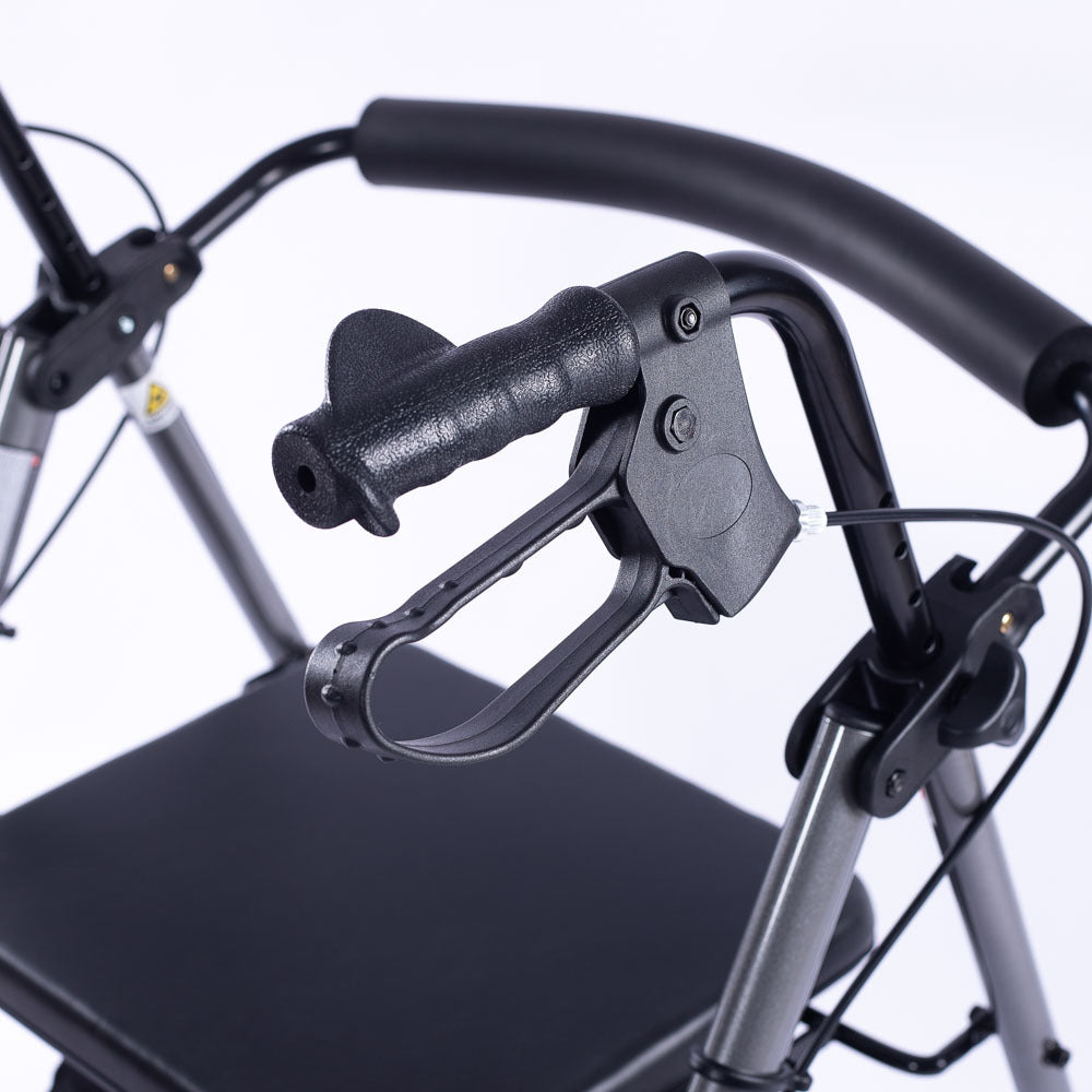 Lightweight EQUIPMED 4-wheel rollator walker with aluminum frame, seat, and carry bag for seniors, in titanium style.