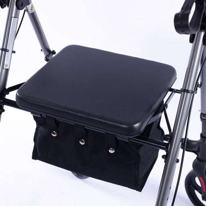 Hlpmedical EQUIPMED 4-wheel lightweight rollator walker with aluminium frame, seat, carry bag, designed for seniors in titanium style.