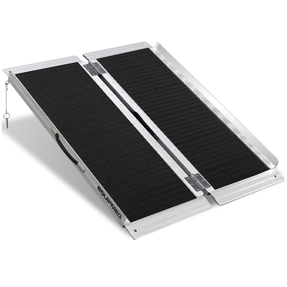 Hlpmedical EQUIPMED 91cm black aluminum portable folding access ramp with ultra-grip surface for wheelchair and mobility scooter use.
