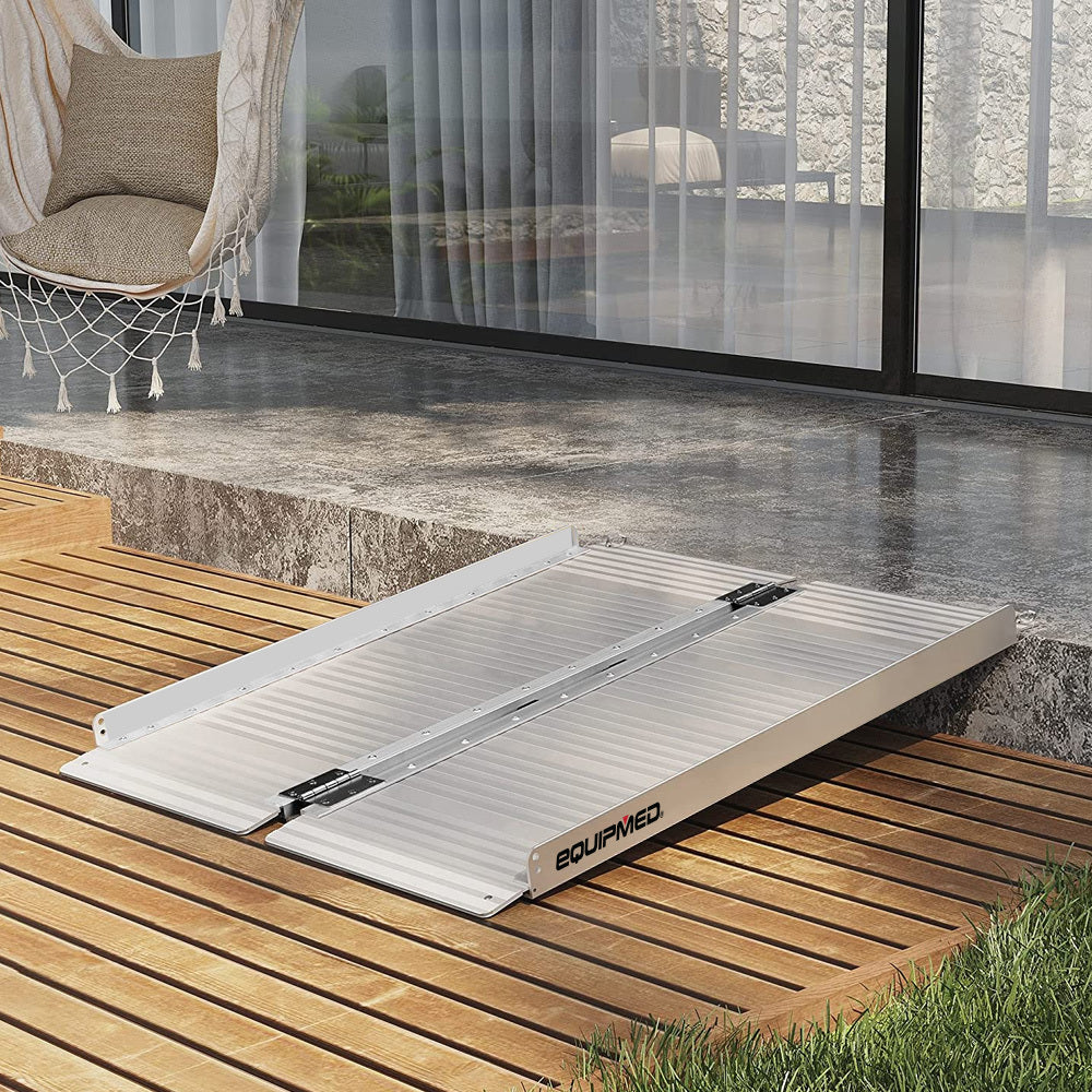 Hlpmedical EQUIPMED 91cm portable folding aluminium access ramp with 272kg weight capacity for wheelchair, scooter, and rollator access