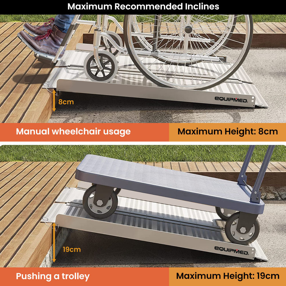 Hlpmedical EQUIPMED 91cm portable folding aluminium access ramp for wheelchair, mobility scooter, or rollator, rated for 272kg.