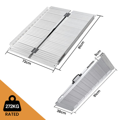 Hlpmedical EQUIPMED 91cm portable folding aluminium access ramp for wheelchair, mobility scooter, and rollator, rated 272kg.
