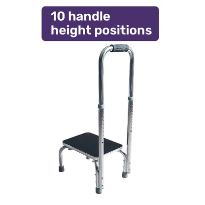 Hlpmedical Equipmed bath and shower assistance step with handle height adjustment, supports up to 150kg for mobility and accessibility.