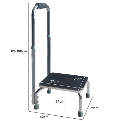 Hlpmedical Equipmed bath and shower assistance step with adjustable handle for mobility aid, supporting up to 150kg weight.