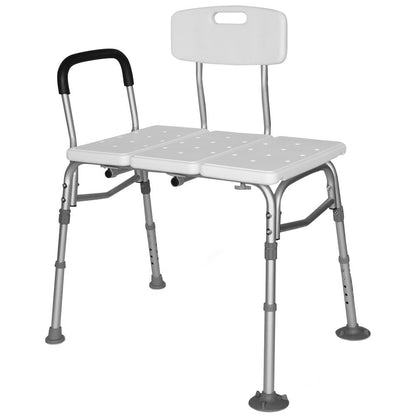 White Equipmed Bath Transfer Bench Chair for seniors, supports up to 125kg, designed for bathtubs and showers, easy to use.