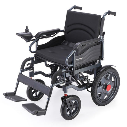 Hlpmedical EQUIPMED electric folding wheelchair with wide bariatric seat, black frame, lithium battery, suitable for S-XL users
