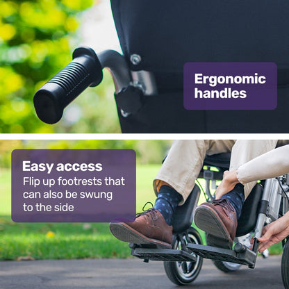 Hlpmedical Equipmed electric folding wheelchair with wide bariatric seat, black and grey, featuring a lithium battery and long-range mobility.