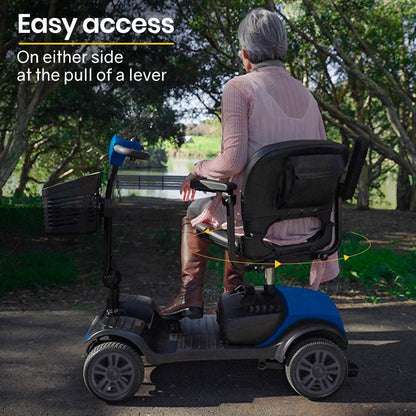 Hlpmedical EQUIPMED Electric Mobility Scooter Portable Folding for elderly in black and blue, compact and easy to use.