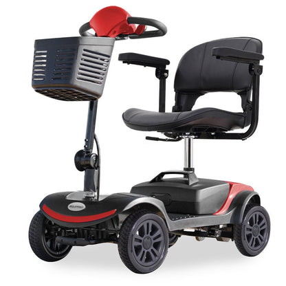 Hlpmedical EQUIPMED Electric Mobility Scooter Portable folding design in black and red for elderly and older adults.