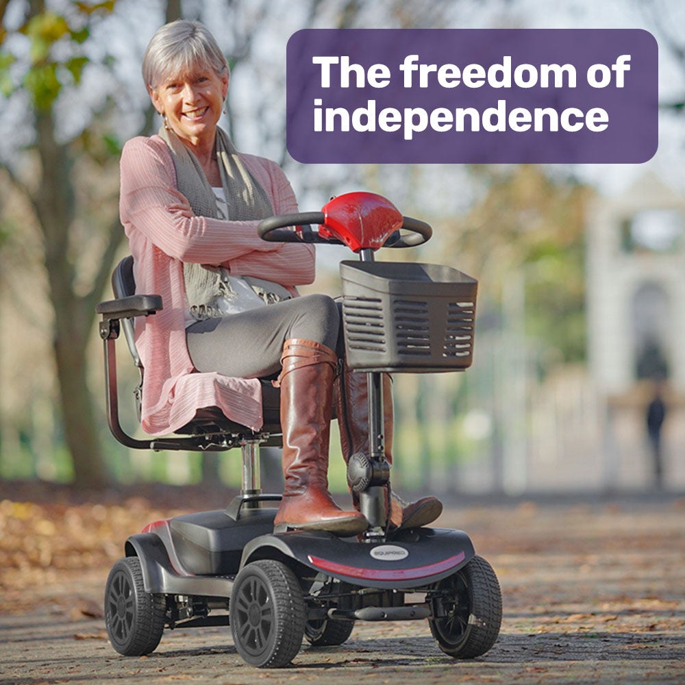 Hlpmedical EQUIPMED Electric Mobility Scooter Portable Folding for elderly, black and red compact design for easy transport