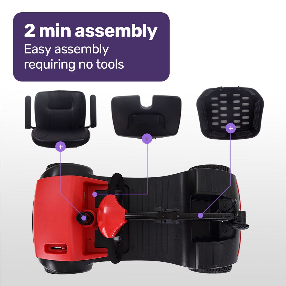 EquipMed Electric Mobility Scooter Portable Folding for Elderly, Black and Red, compact design for easy transport and accessibility.